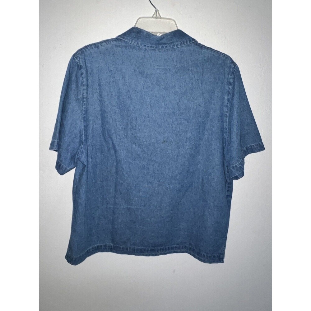 Tantrums Blues Shirt Womens Large Button Front Denim Embroidered Floral boho y2k - Picture 6 of 7
